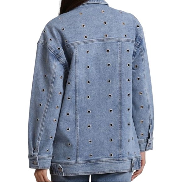 Avec Les Filles Size XL Eyelet Grommet Blue Denim Oversized Statement Jacket - Picture 4 of 10